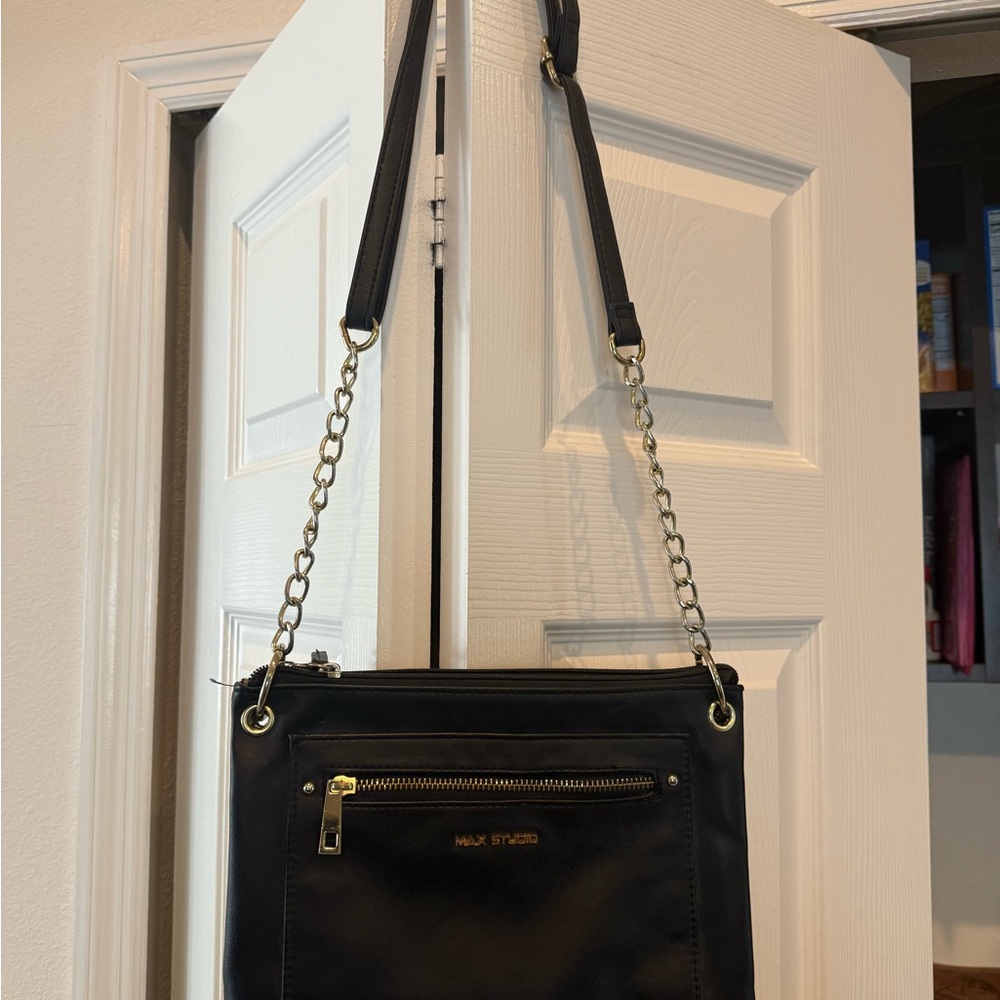 Max Studio Black Crossbody Bag with Gold Accents